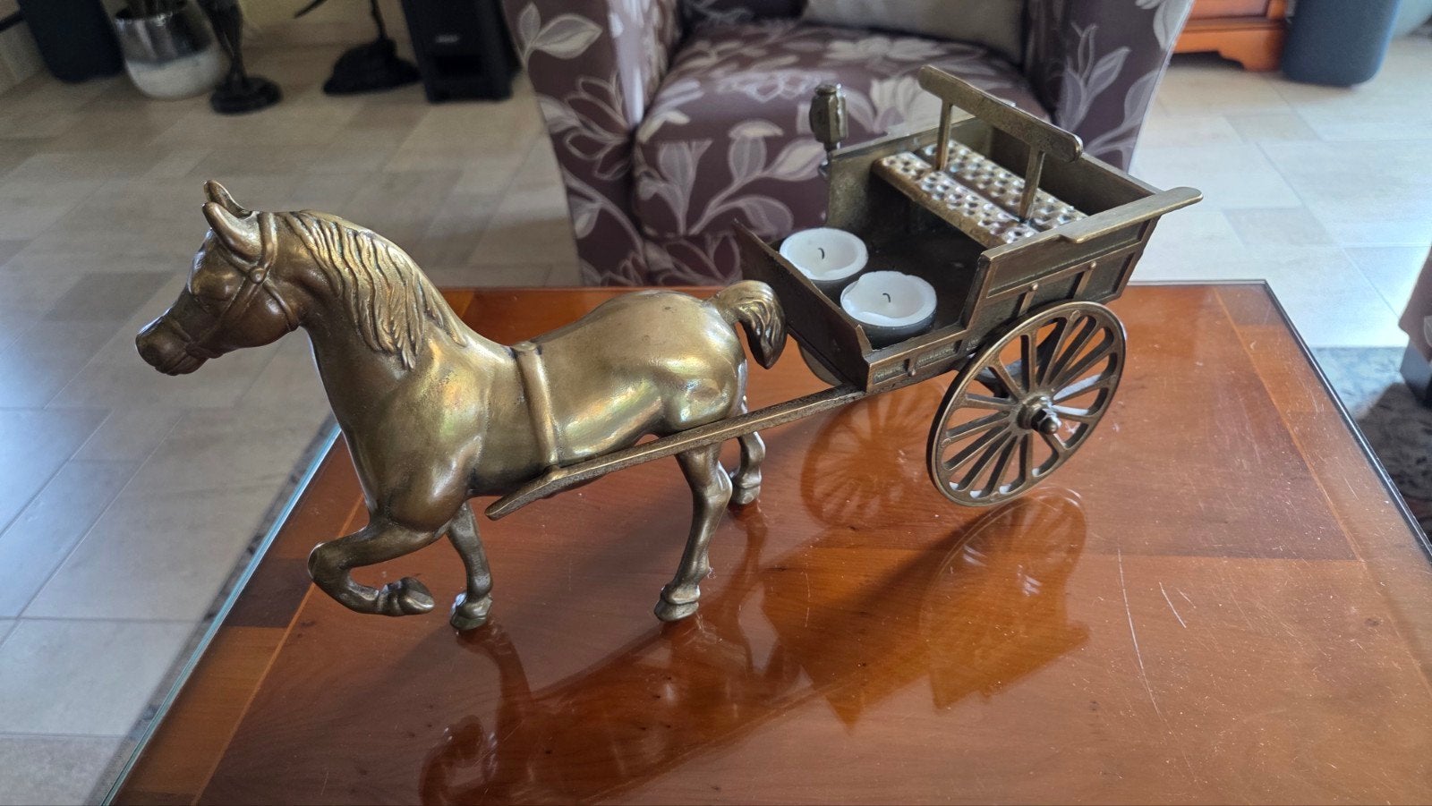 Bronzen paard?  met kar - Decoratief object, Ophalen of Verzenden, Brons
