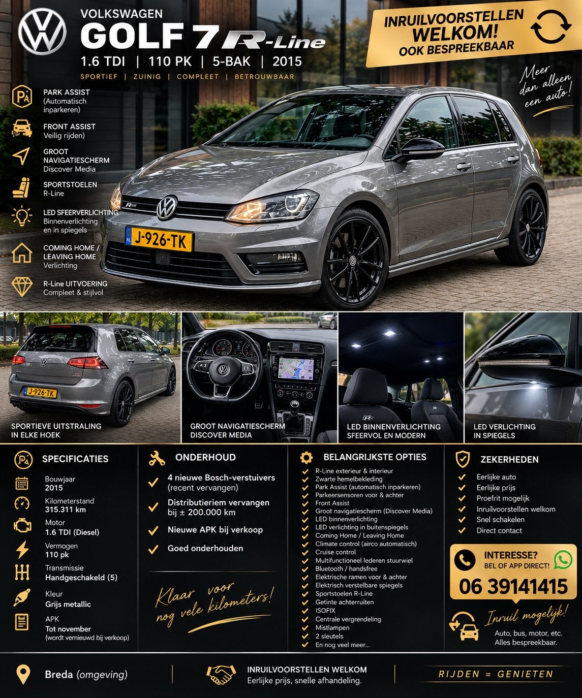 VW Golf 7 1.6 TDI 110 PK R-Line FULL OPT PDC | Front Assist, Auto's, Voorwielaandrijving, 4 cilinders, Te koop, Hatchback