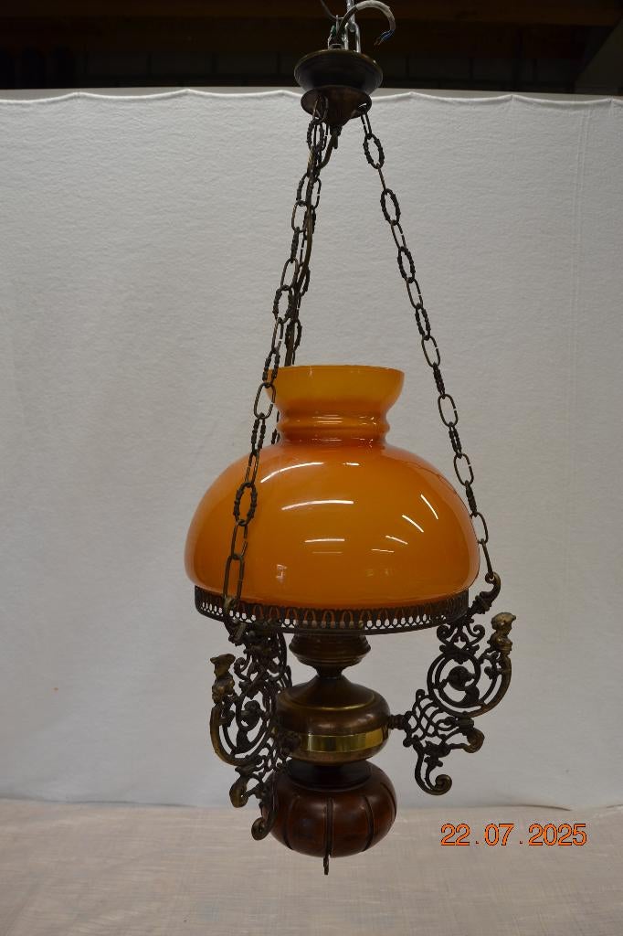 Antieke hanglamp/kroonluchter, Ophalen of Verzenden, Gebruikt, Glas
