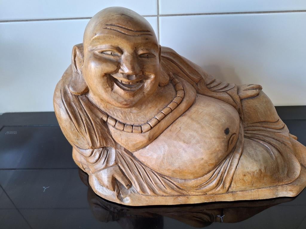 Lachende Boeddha houtsnijwerk, Huis en Inrichting, Ophalen of Verzenden
