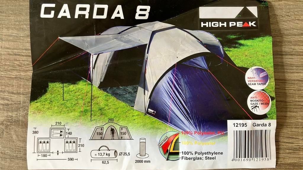 High Peak Garda 8 mooie grote tent, Caravans en Kamperen, Tenten, Ophalen, Gebruikt, Meer dan 6
