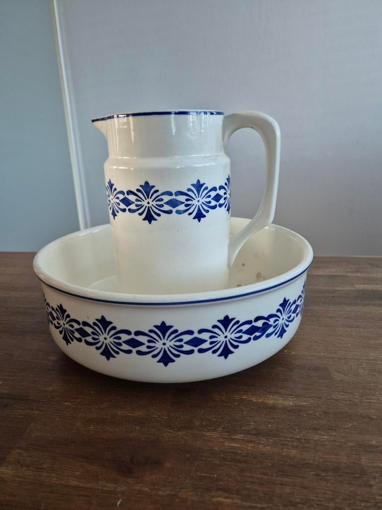 Vintage lampetset wit/blauw - Chodziez, Ophalen of Verzenden