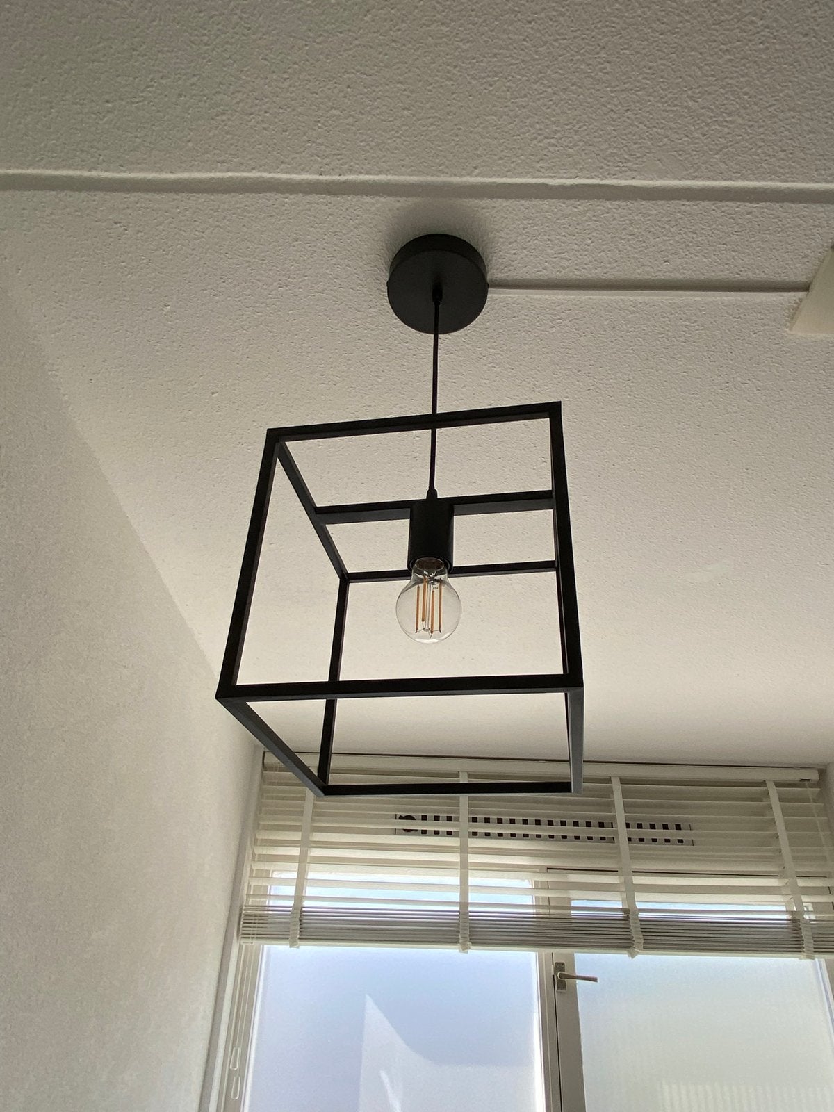 2 keer Moderne Zwarte Hanglamp - Kubus Design, Ophalen, Gebruikt, Metaal, Minder dan 50 cm