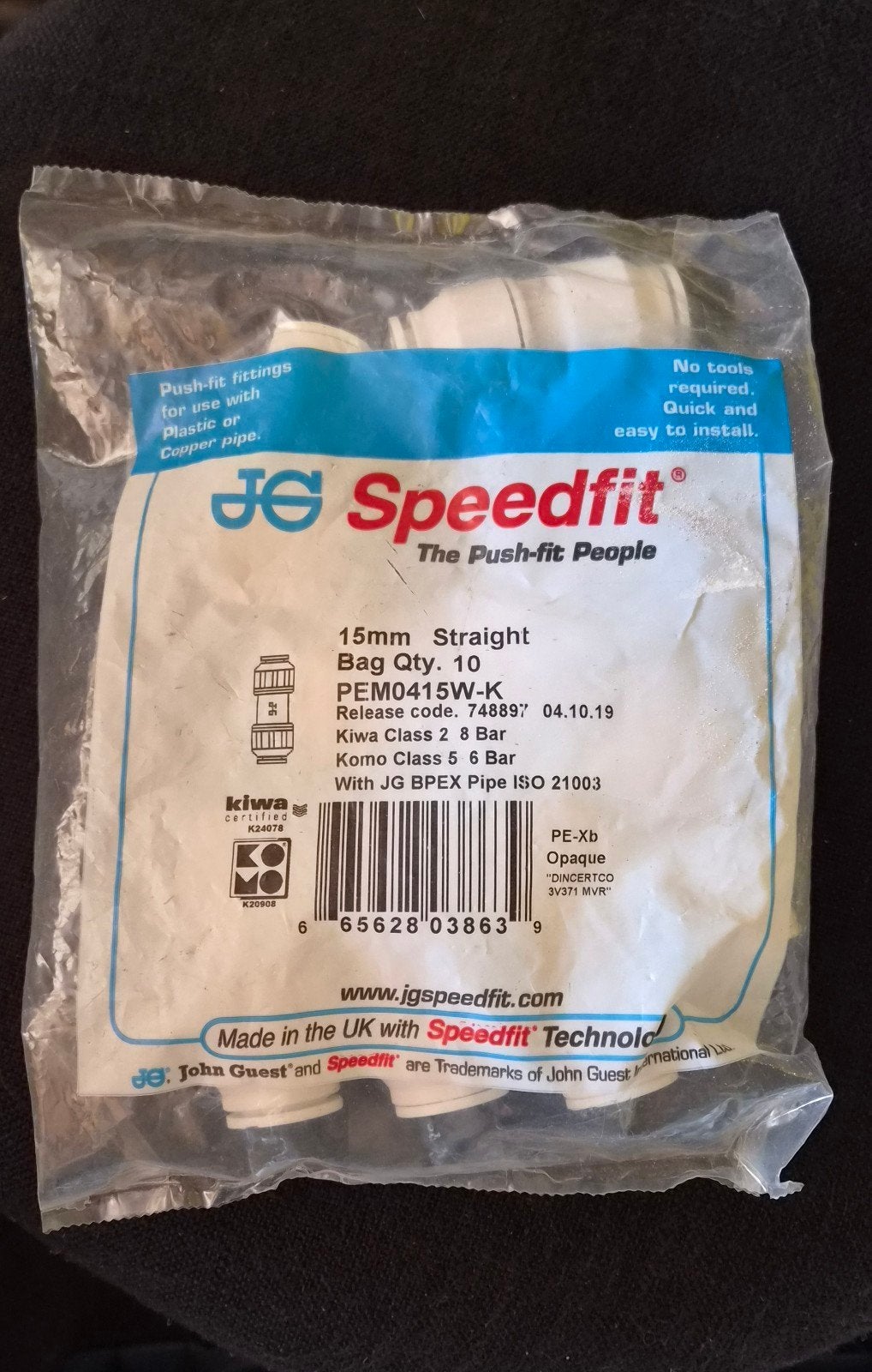 JG Speedfit 15mm Rechte Buiskoppelingen, Ophalen of Verzenden, Nieuw