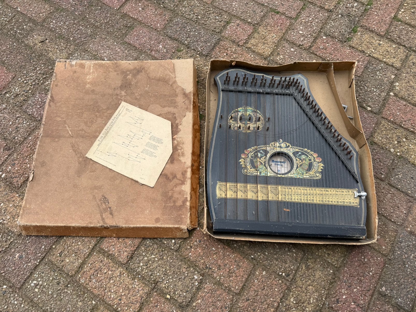 Antieke rauner zither citer tafelharp tafel harp instrument, Ophalen