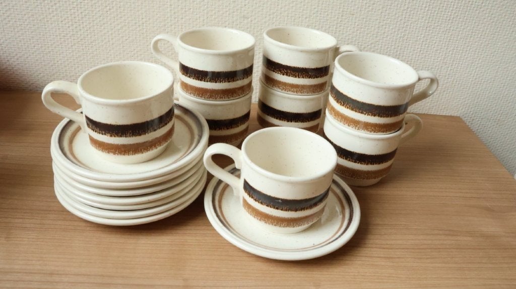 Vintage Biltons set 8 tassen, Vintage, Ophalen of Verzenden, Kop(pen) en/of Schotel(s), Glas