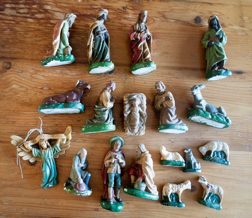 Incomplete, oude kerststal, 18 delig, Diversen, Ophalen, Gebruikt