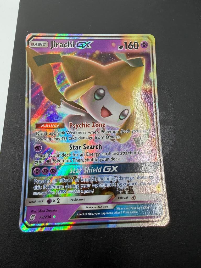 Jirachi GX Pokémon Kaart - Full Art Holo 79/236, Ophalen of Verzenden, Zo goed als nieuw, Losse kaart, Foil
