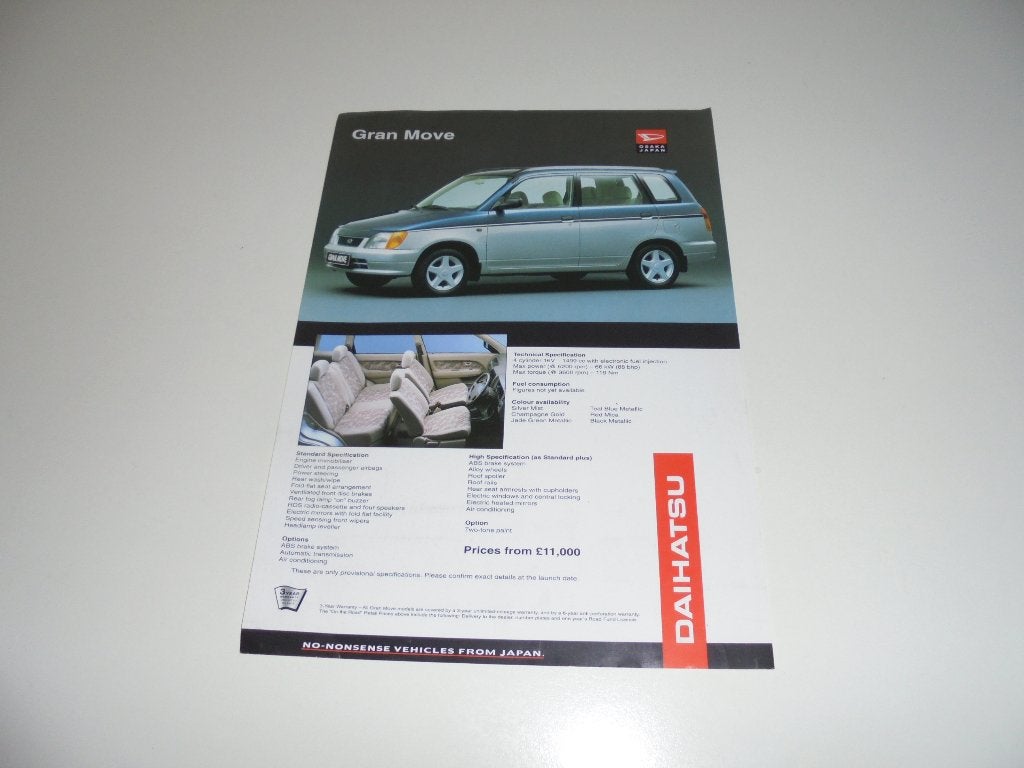 leaflet Daihatsu Gran Move, Ophalen of Verzenden, Gelezen, Overige merken