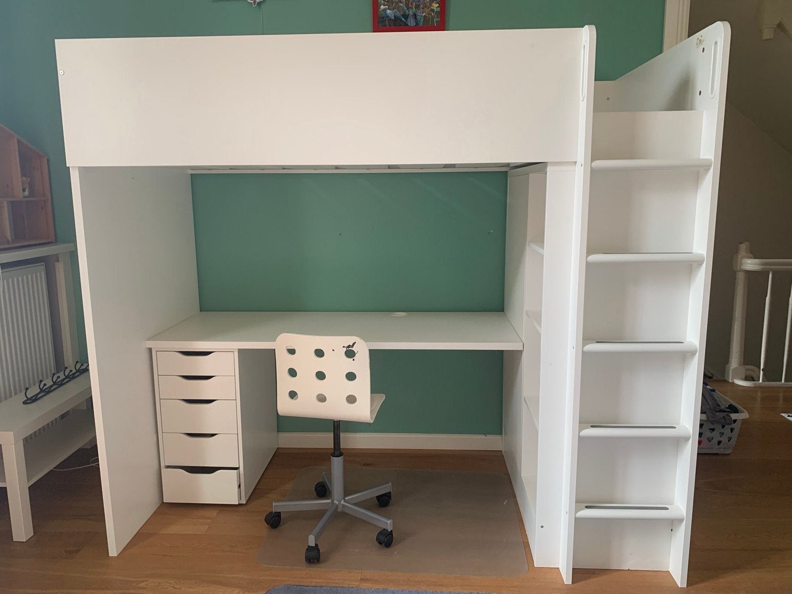 IKEA Småstad Hoogslaper 90x200 met bureau en kast, Ophalen, Gebruikt, Eenpersoons, 200 cm