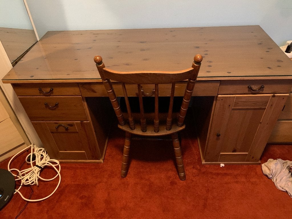 IKEA bureau ALVE met glazen plaat, Ophalen, Gebruikt, Hout, Bruin