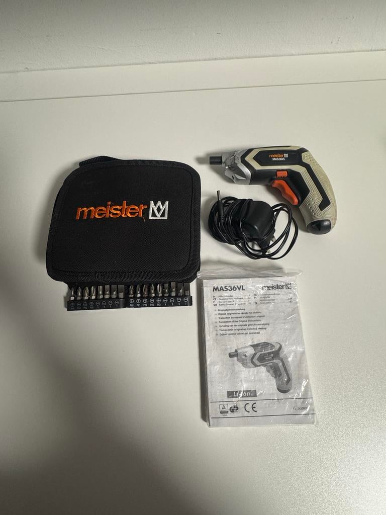 Meister Accu Schroevendraaier Set (MAS36VL) Compleet, Ophalen of Verzenden, Zo goed als nieuw, Minder dan 400 watt, Boor- en Schroefmachine