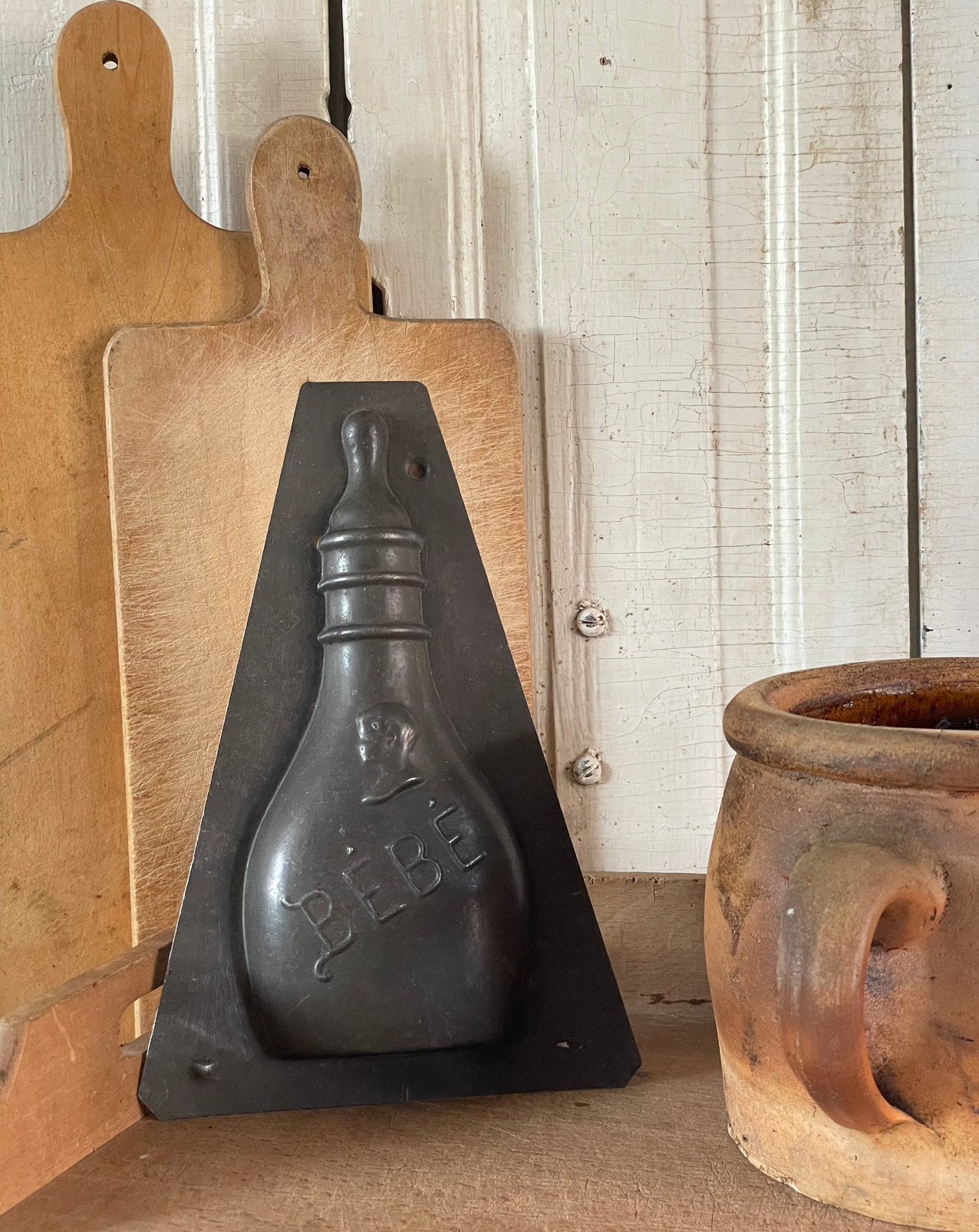 Brocante oude chocoladevorm / chocolademal BEBE fles, Ophalen of Verzenden