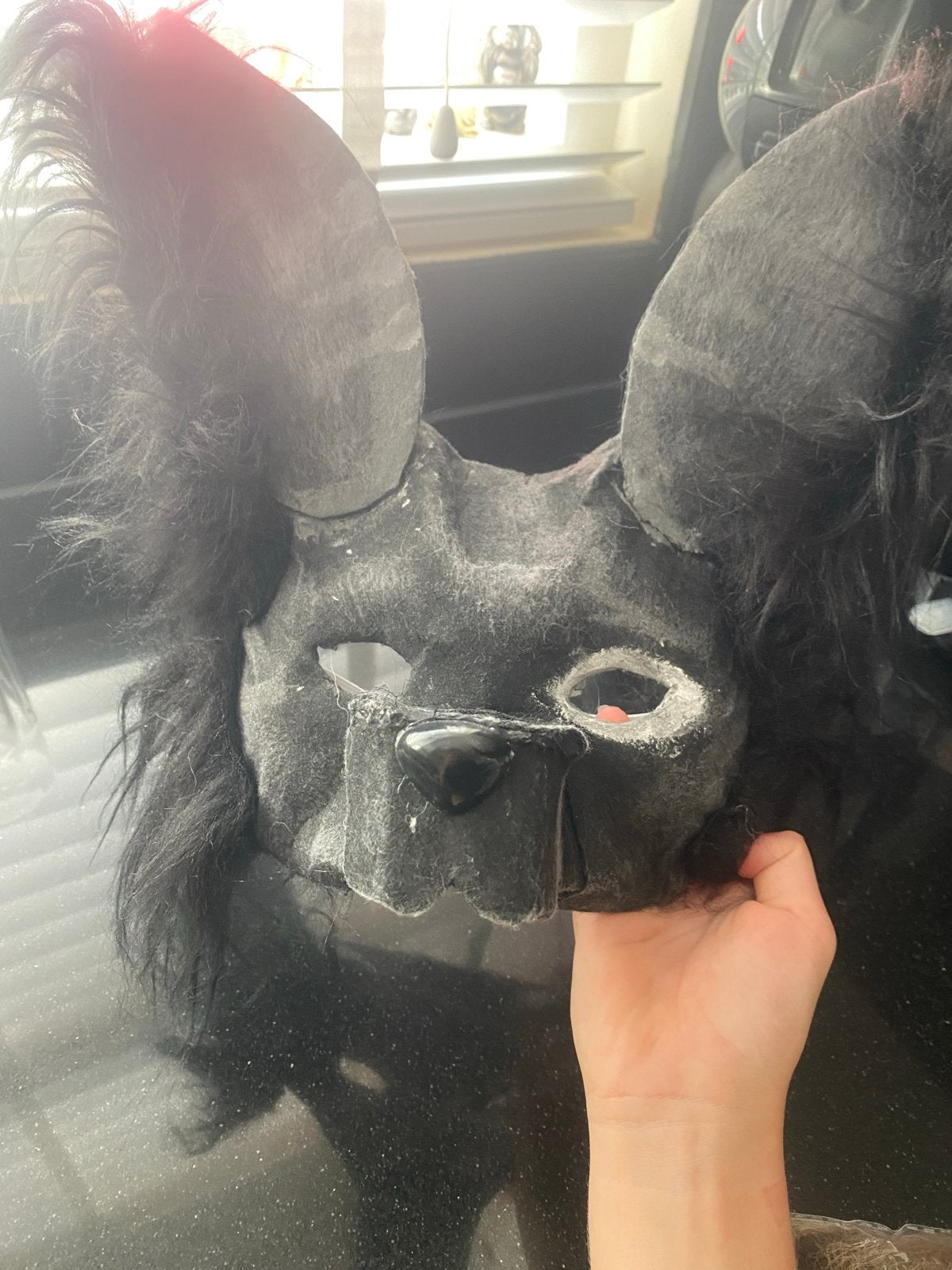 Handgemaakt Dierenmasker - Zwart met Oren en Vacht, Verzenden, Gebruikt, Toneelattributen of Onderdelen