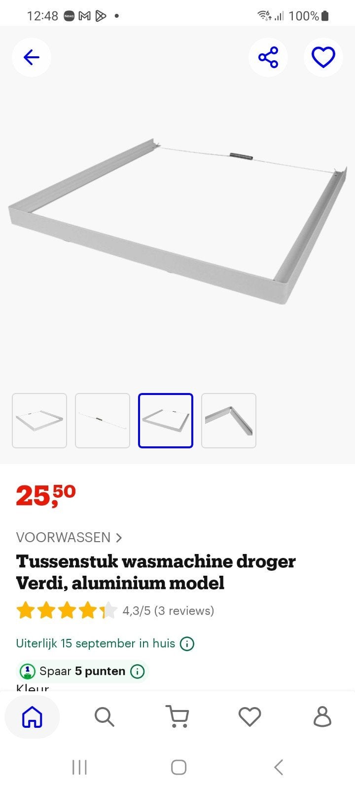 Tussenstuk wasmachine droger Verdi, aluminium model, Ophalen of Verzenden, Zo goed als nieuw