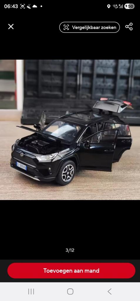Toyota RAV4 Hybride Zwarte Modelauto 1:32 metaal, Ophalen of Verzenden, Nieuw, Auto, Overige merken