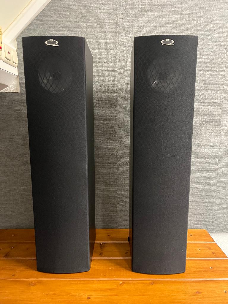 LEES TEXT aub. KEF Q55.2 luidsprekers , boxen ., Refurbished, 120 watt of meer, Front, Rear of Stereo speakers, Ophalen