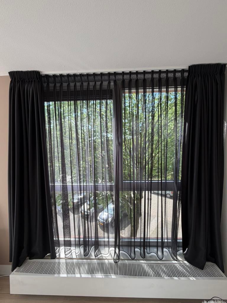 Luxe maatwerk gordijnen + inbetweens – complete set, Ophalen, 200 cm of meer, Zwart, 150 tot 200 cm