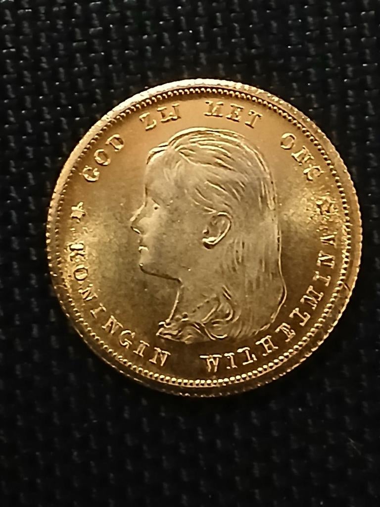 Goud op zilver Tientje Wilhelmina herdenkings 10 gulden 1897, Postzegels en Munten, Munten | Nederland, Verzenden, Koningin Wilhelmina