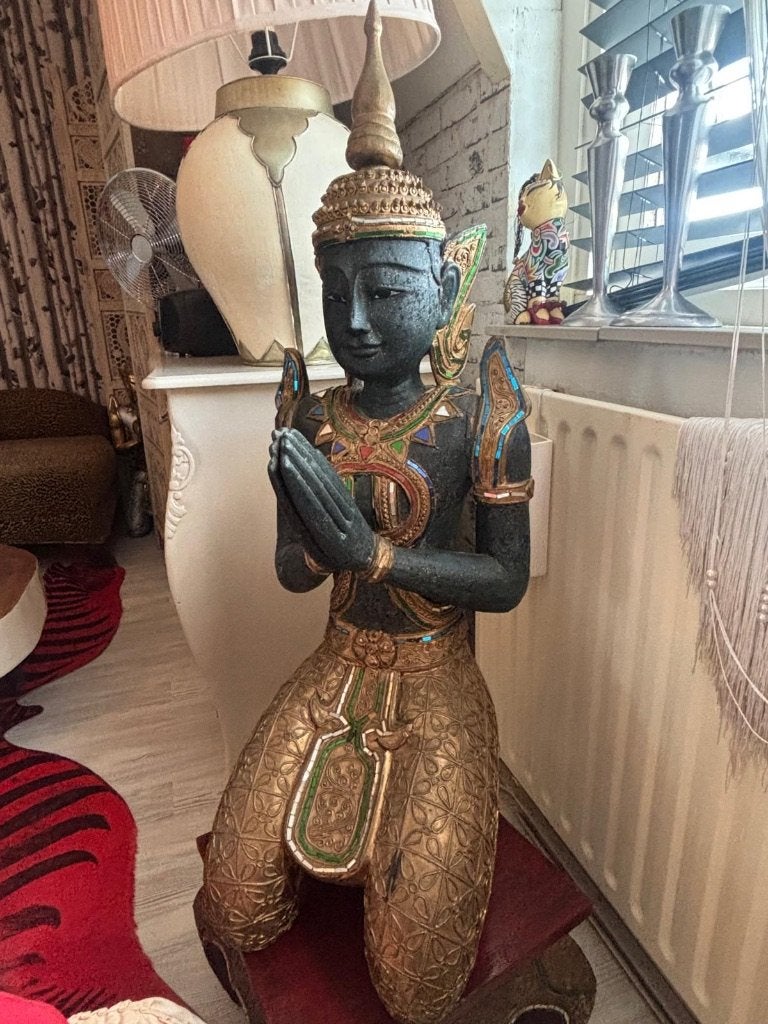 Buddha / Gatekeeper / Unique / Hout&Goud  / ++, Nieuw, Ophalen of Verzenden, Houtsnijwerk, Overige kleuren