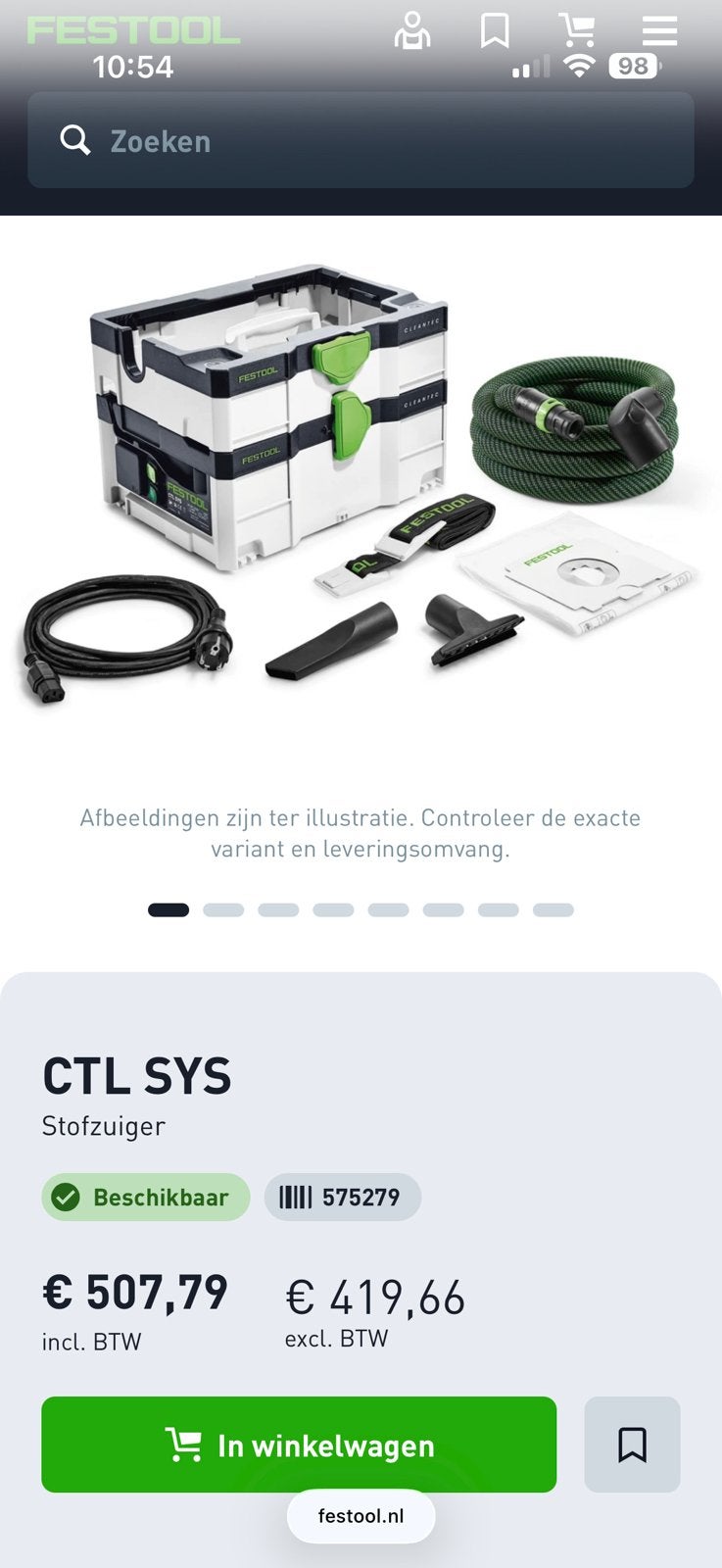 Festool CTL SYS stofzuiger - Zo goed als nieuw, Ophalen of Verzenden, Zo goed als nieuw, Waterstofzuiger