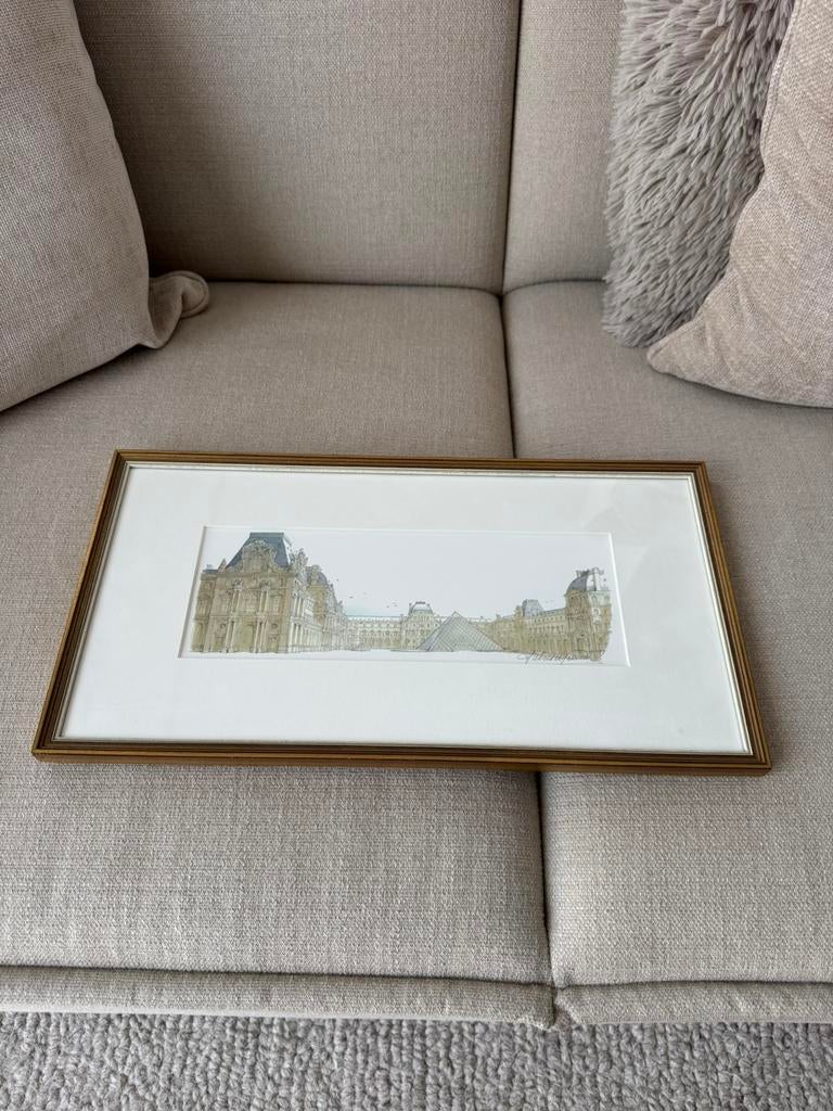 Vintage schilderijtje - Louvre Parijs, Ophalen of Verzenden