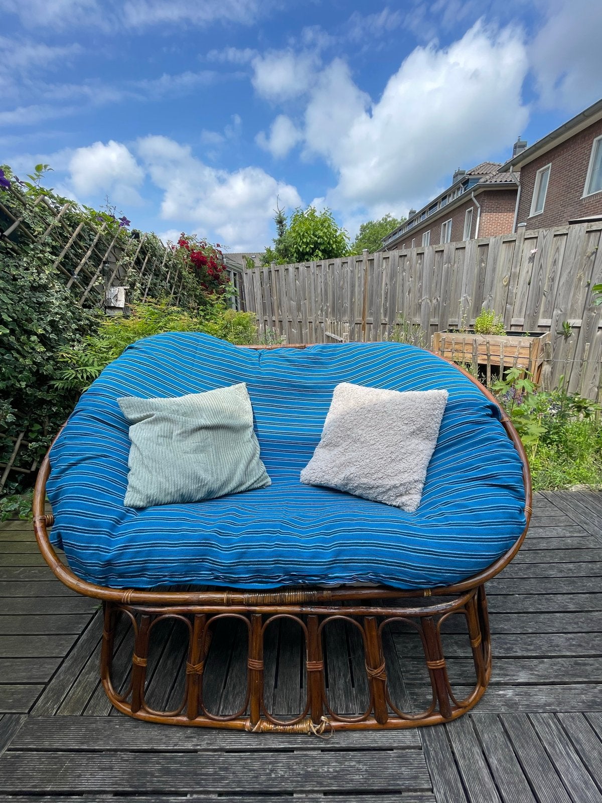 Comfortabele Rotan Papasan lounge seat  met Kussen, Ophalen, Gebruikt, 100 tot 125 cm, 150 tot 200 cm