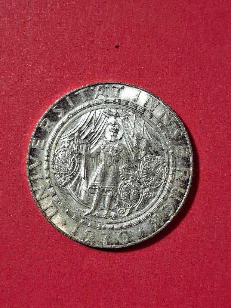 1970 Oostenrijk 50 schilling zilver Universiteit Innsbruck, Verzenden, Oostenrijk, Losse munt, Zilver