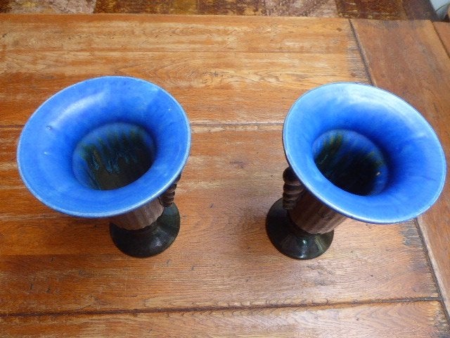 2 art deco keramiek vazen, Thulin?, Ophalen of Verzenden