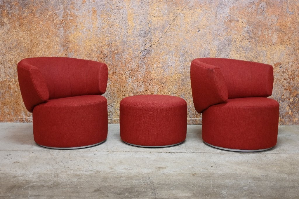 ZGANieuw 2 rode stoffen Rolf Benz 684 design draaifauteuils, 75 tot 100 cm, Zo goed als nieuw, Stof, 75 tot 100 cm