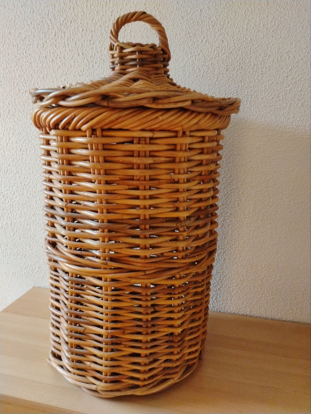 Rotan mand met deksel - 36x67 cm, Gebruikt, Mand, Handgemaakt, Rond