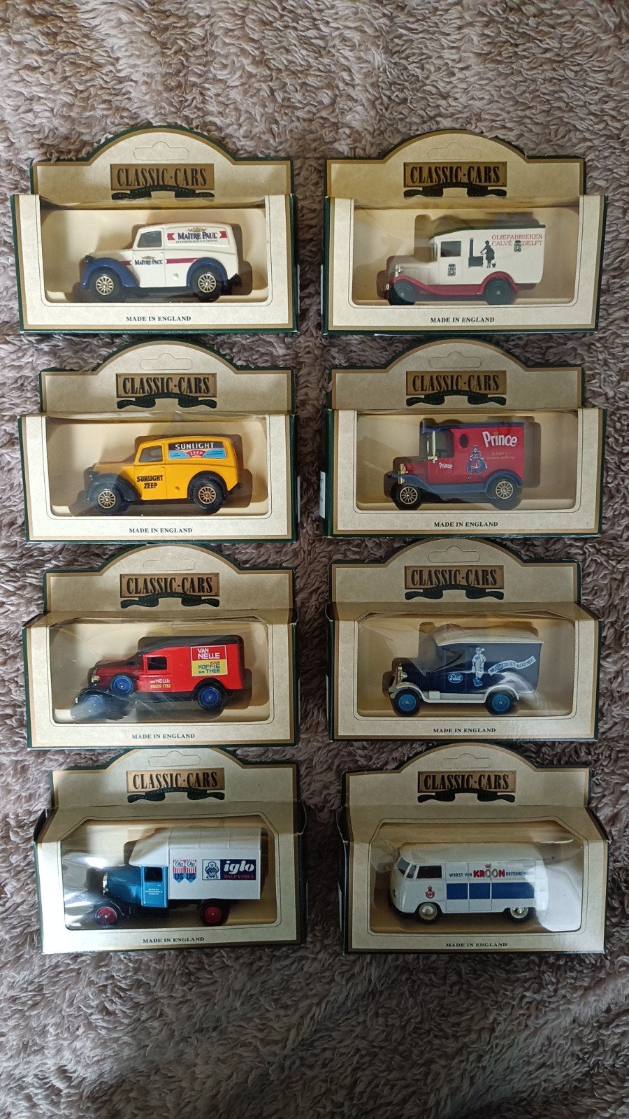 Set van 8 Classic Cars miniatuur bestelwagens, Ophalen of Verzenden, Nieuw