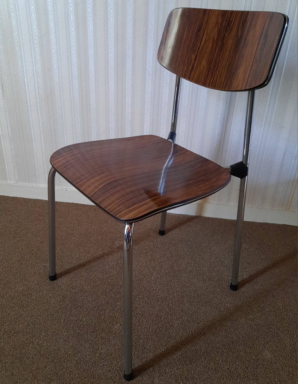 Set van 3 vintage jaren '70 formica keukenstoelen, bruin, Ophalen, Gebruikt, Vintage, Jaren '70, Retro, Metaal