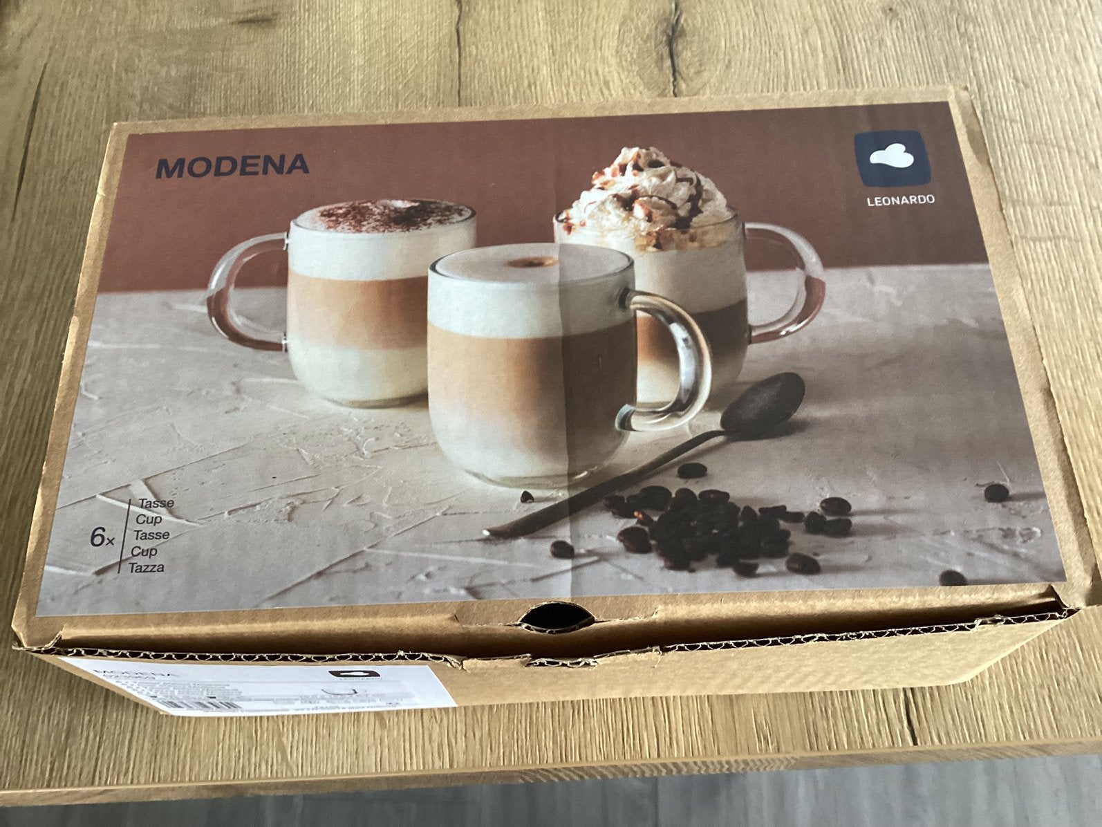 Glazen mokken. Modena. Leonardo 6 stuks . Nieuw in doos, Ophalen, Nieuw, Glas, Mok