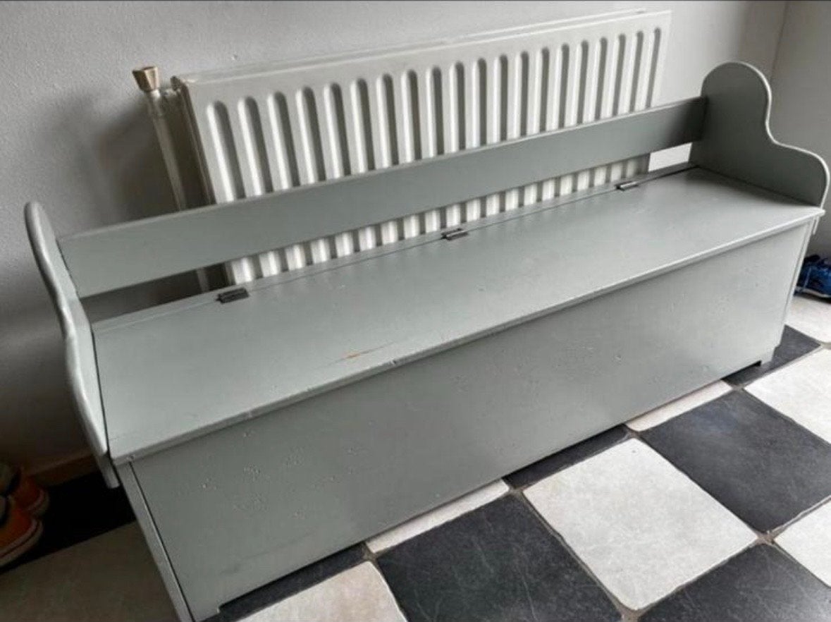 Vintage houten bankje met opbergruimte, Antiek en Kunst, Antiek | Meubels | Stoelen en Banken, Ophalen