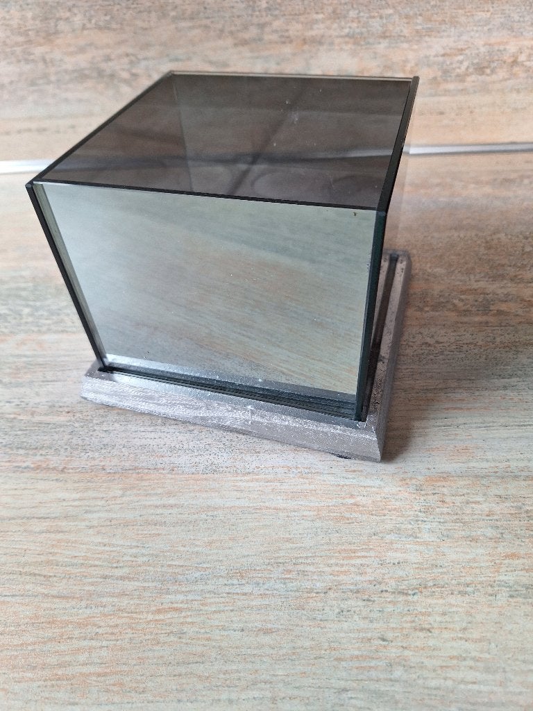 Vierkante waxinelichthouder met spiegelglas, Ophalen, Gebruikt, 12 cm, Waxinelichthouder