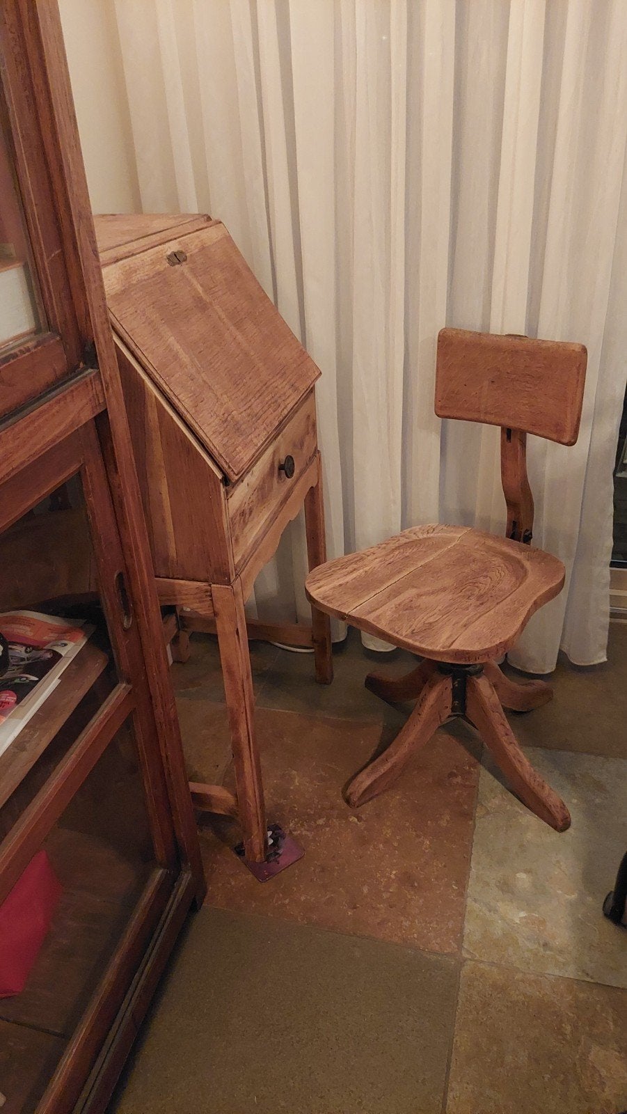 Antiek houten secretaire met bijpassende stoel, Ophalen