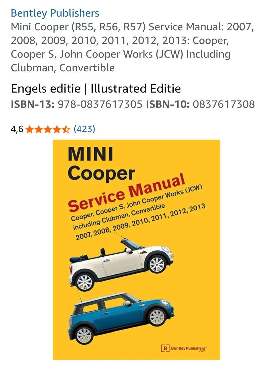 mini cooper werkplaats handboek, Ophalen of Verzenden