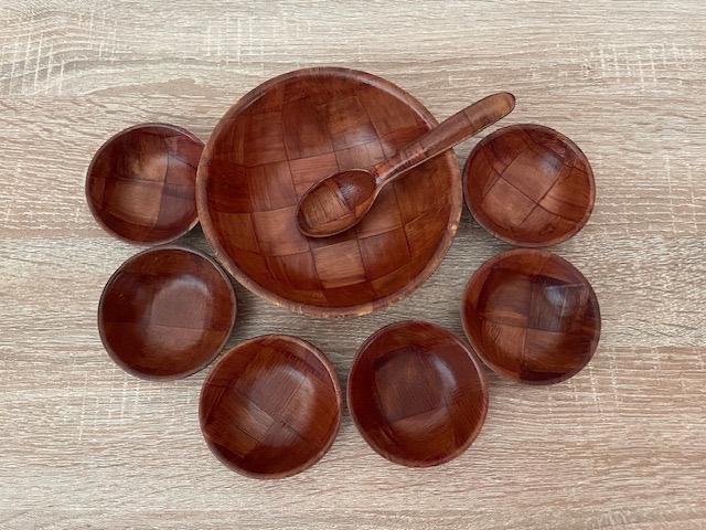 Vintage 8 delige houten Pinda of Notenset , Ophalen of Verzenden