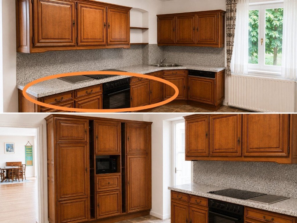 Houten keukenkastjes, Huis en Inrichting, Keuken | Complete keukens, Ophalen, Gebruikt, Overige kleuren, Graniet of Steen