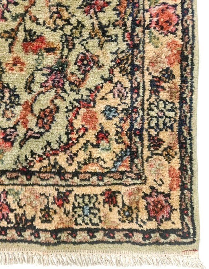 Handmade Persian wool Tabriz carpet loper mintgreen 90x180cm, Gebruikt, ., 200 cm of meer, Roemenië