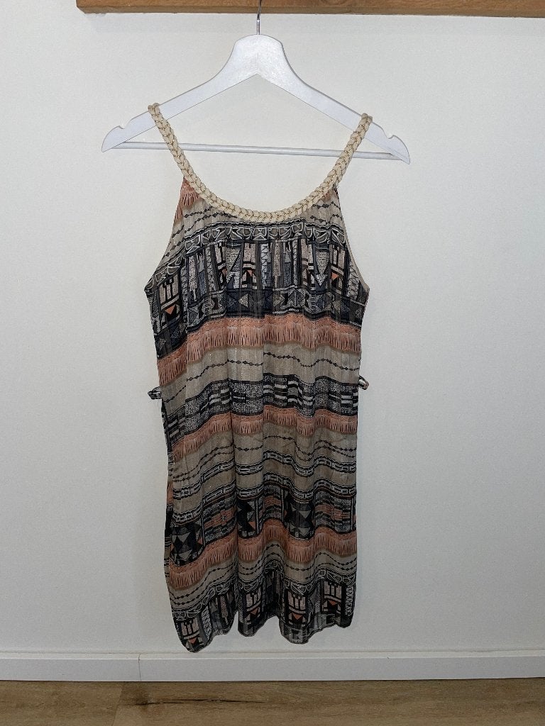 Dames boho ibiza zomer tuniek top met gevlochten hals mt 40, Maat 38/40 (M), Made in Italy, Zwart, Ophalen of Verzenden