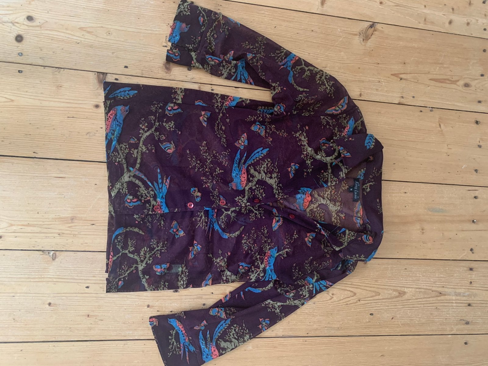 King Louie Blouse met vogelprint - Maat M, Ophalen of Verzenden, Zo goed als nieuw, Maat 38/40 (M), Paars