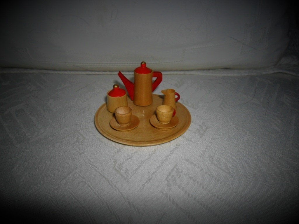 poppenhuis houten servies theepot speelgoed pop winkeltje, Verzenden, Nieuw, Poppenhuis