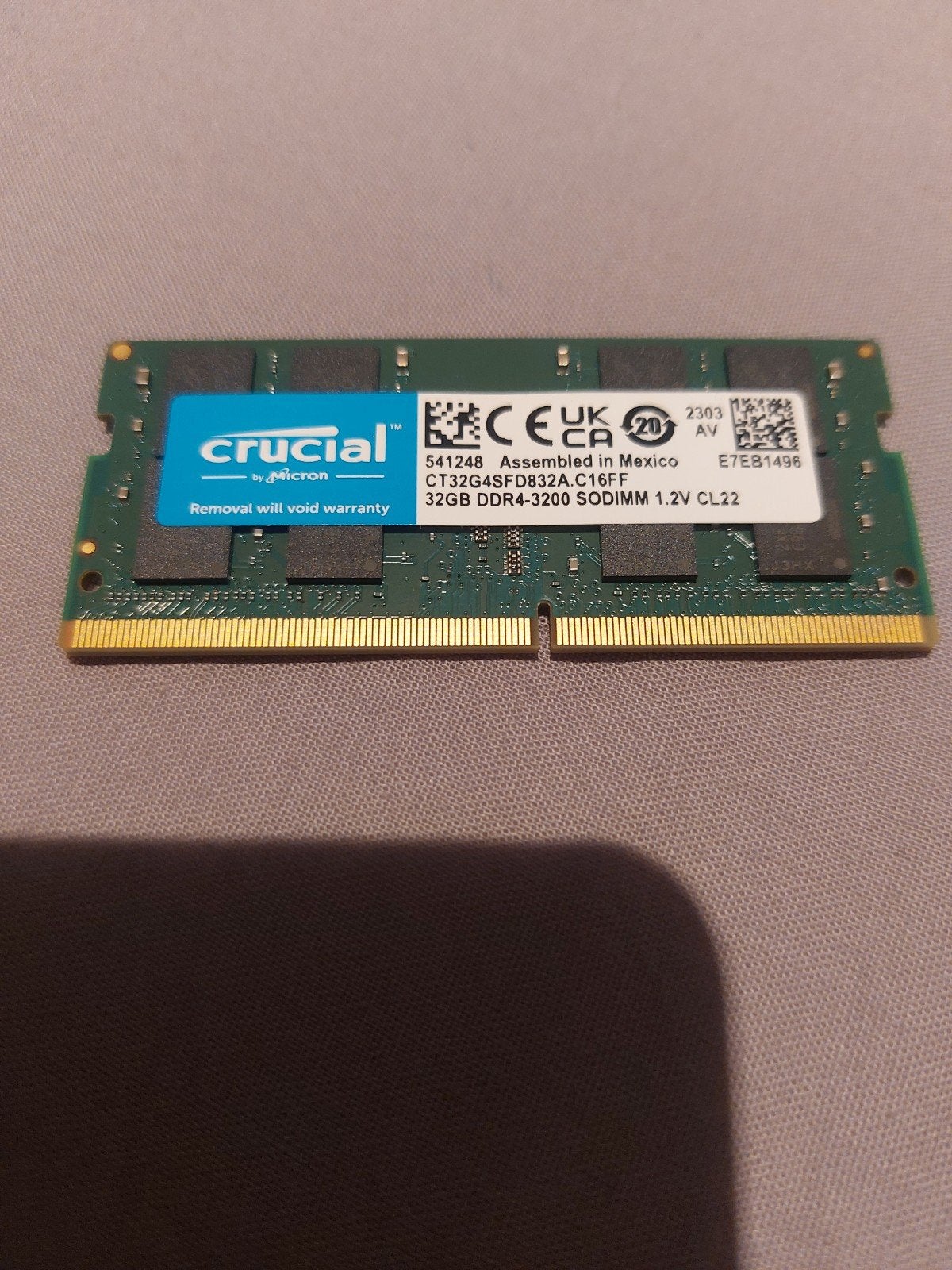 Crucial 32GB DDR4-3200 SODIMM RAM voor Laptop, Computers en Software, RAM geheugen, 32 GB, DDR4, Ophalen of Verzenden, Zo goed als nieuw