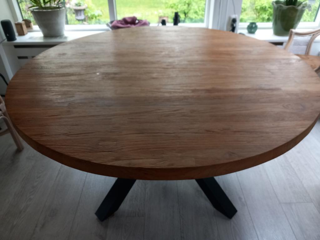 Mango houten eettafel, zie omschrijving, Rond, Ophalen of Verzenden, Zo goed als nieuw, Vijf personen of meer