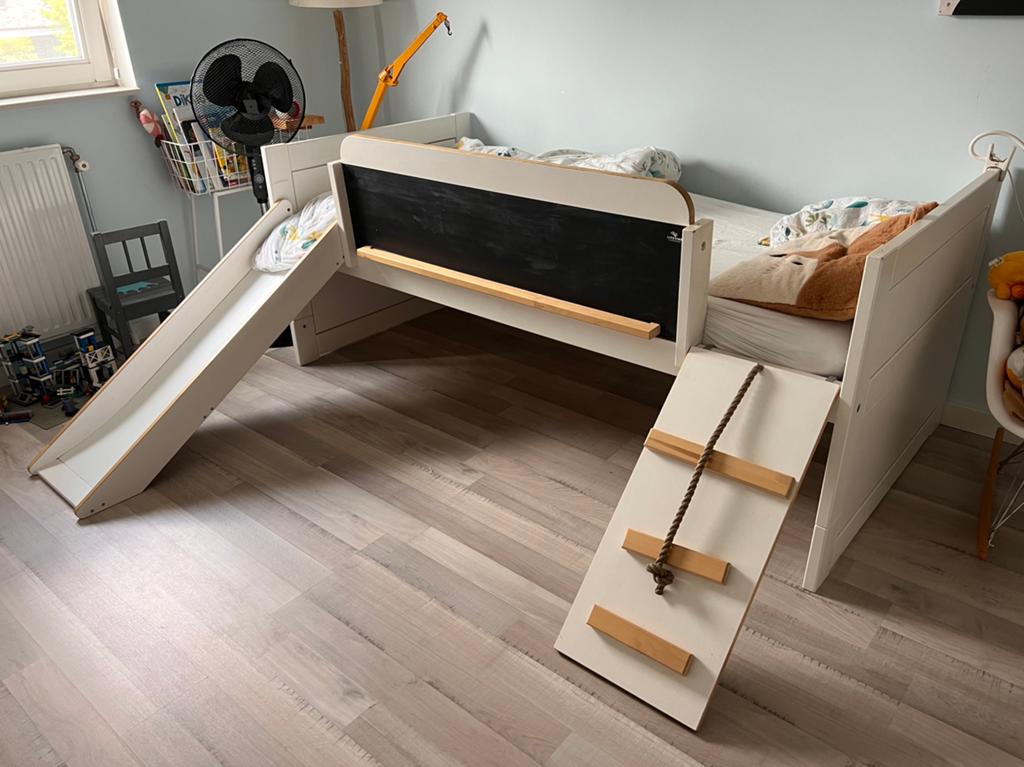 Kinderbed met glijbaan en klimrek - Speelbed, Ophalen, Gebruikt, 100 cm of meer, Hoogslaper of Stapelbed