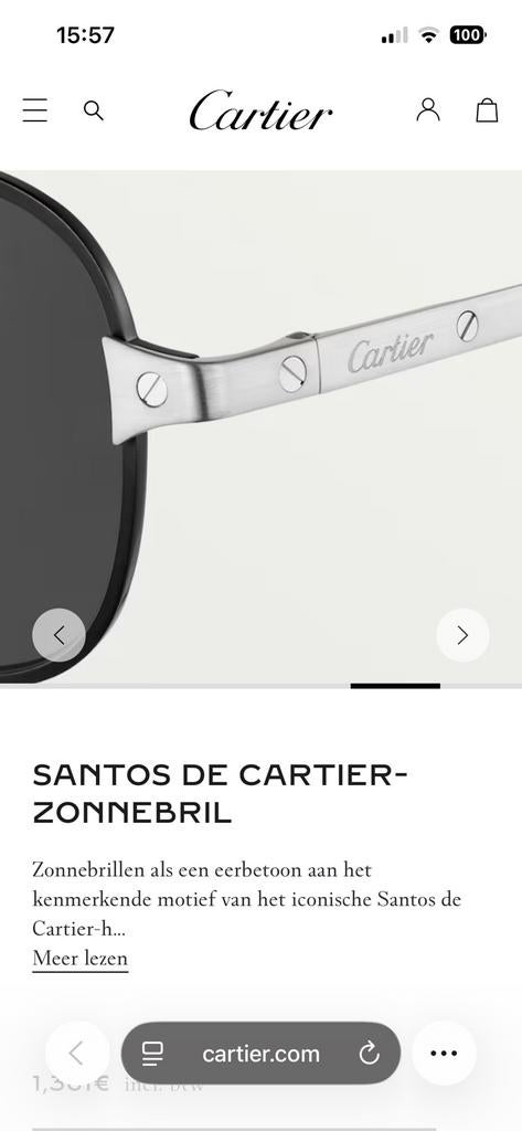 Originele Cartier - Santos De Cartier Zonnebril CT0476S, Ophalen of Verzenden, Nieuw, Zonnebril, Overige merken