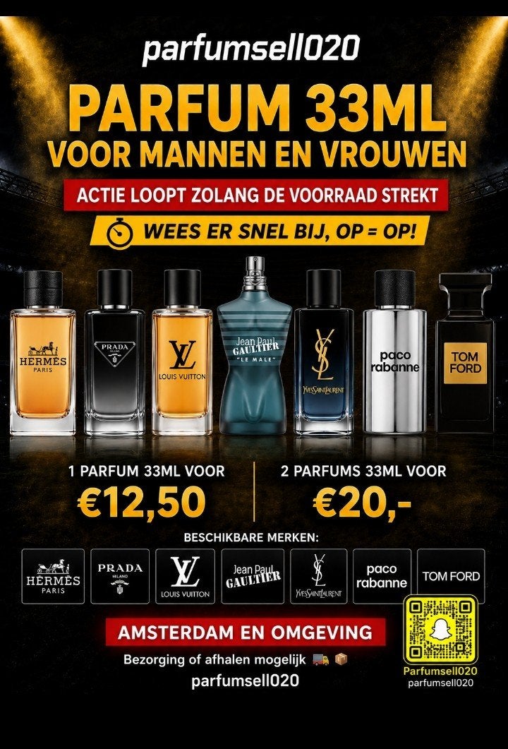 Parfum 33ml voor mannen en vrouwen - Diverse merken, Sieraden, Tassen en Uiterlijk, Uiterlijk | Parfum, Ophalen of Verzenden, Nieuw