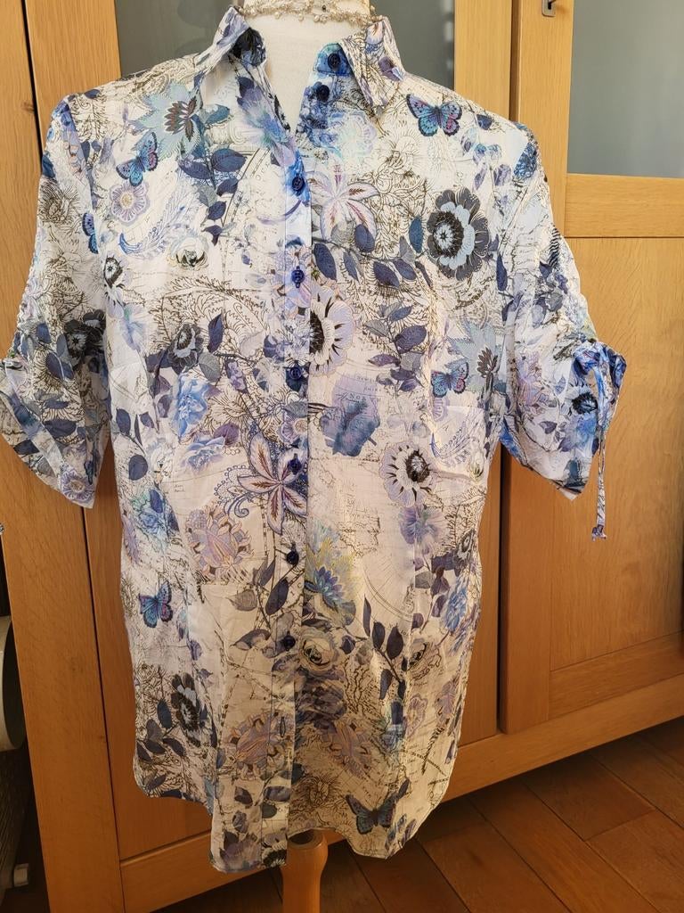 Zeer mooie blouse Erfo mt 46, Blauw, Erfo, Maat 46/48 (XL) of groter, Ophalen of Verzenden